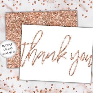 Rose Gold Thank You Cards Rose Gold Glitter Thank You Cards Printable Thank You Notecards Printable Thank You Cards Rose Gold image 1