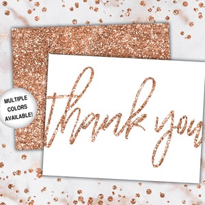 Rose Gold Thank You Cards | Rose Gold Glitter Thank You Cards | Printable Thank You Notecards | Printable Thank You Cards Rose Gold