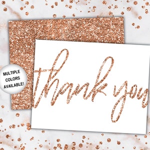 Rose Gold Thank You Cards Rose Gold Glitter Thank You Cards Printable Thank You Notecards Printable Thank You Cards Rose Gold afbeelding 1