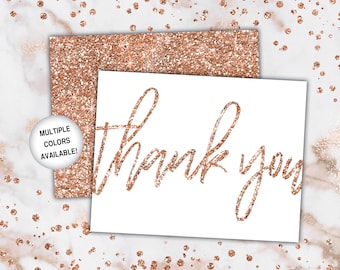 Rose Gold Thank You Cards | Rose Gold Glitter Thank You Cards | Printable Thank You Notecards | Printable Thank You Cards Rose Gold