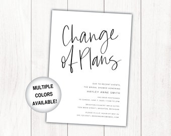 Change of Plans Card Black and White | Change The Date Announcements Template | Bridal Shower Date Change Announcement | Postponed Date