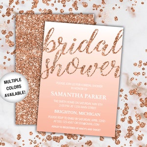 Rose Gold and Navy Bridal Shower Invitation | Bridal Shower Invitation Template Rose Gold | Wedding Shower Invitation | Rose Gold Glitter