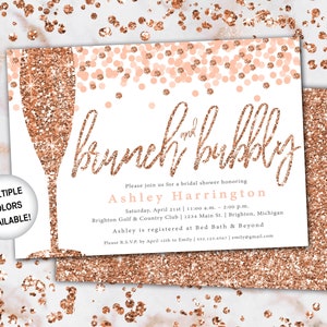 Brunch and Bubbly Bridal Shower Invitation Rose Gold and Navy Brunch & Bubbly Invitation Glitter Brunch and Bubbly with Champagne image 4