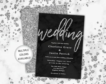 Silver Wedding Invitations | Printable Wedding Invitations Template | Wedding Invitations with Silver Glitter | Wedding Invites Silver