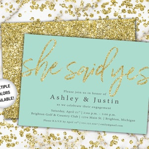 Gold Engagement Party Invitation She Said Yes Invitation Template Gold Glitter She Said Yes Gold Engagement Party Invitations Gold image 9