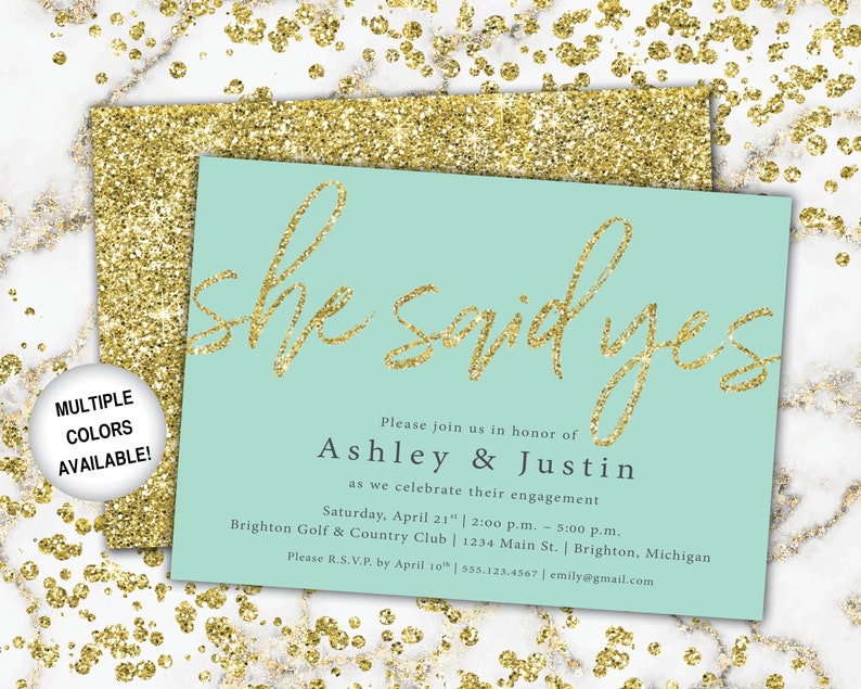 Gold Engagement Party Invitation She Said Yes Invitation Template Gold Glitter She Said Yes Gold Engagement Party Invitations Gold image 9