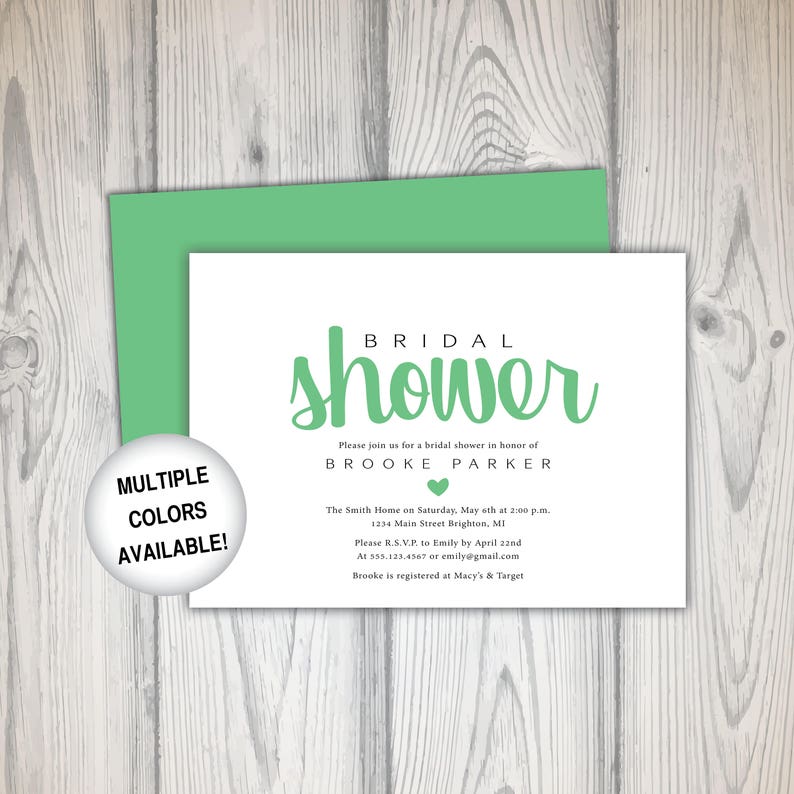 Green Bridal Shower Invitation Printable Bridal Shower Etsy