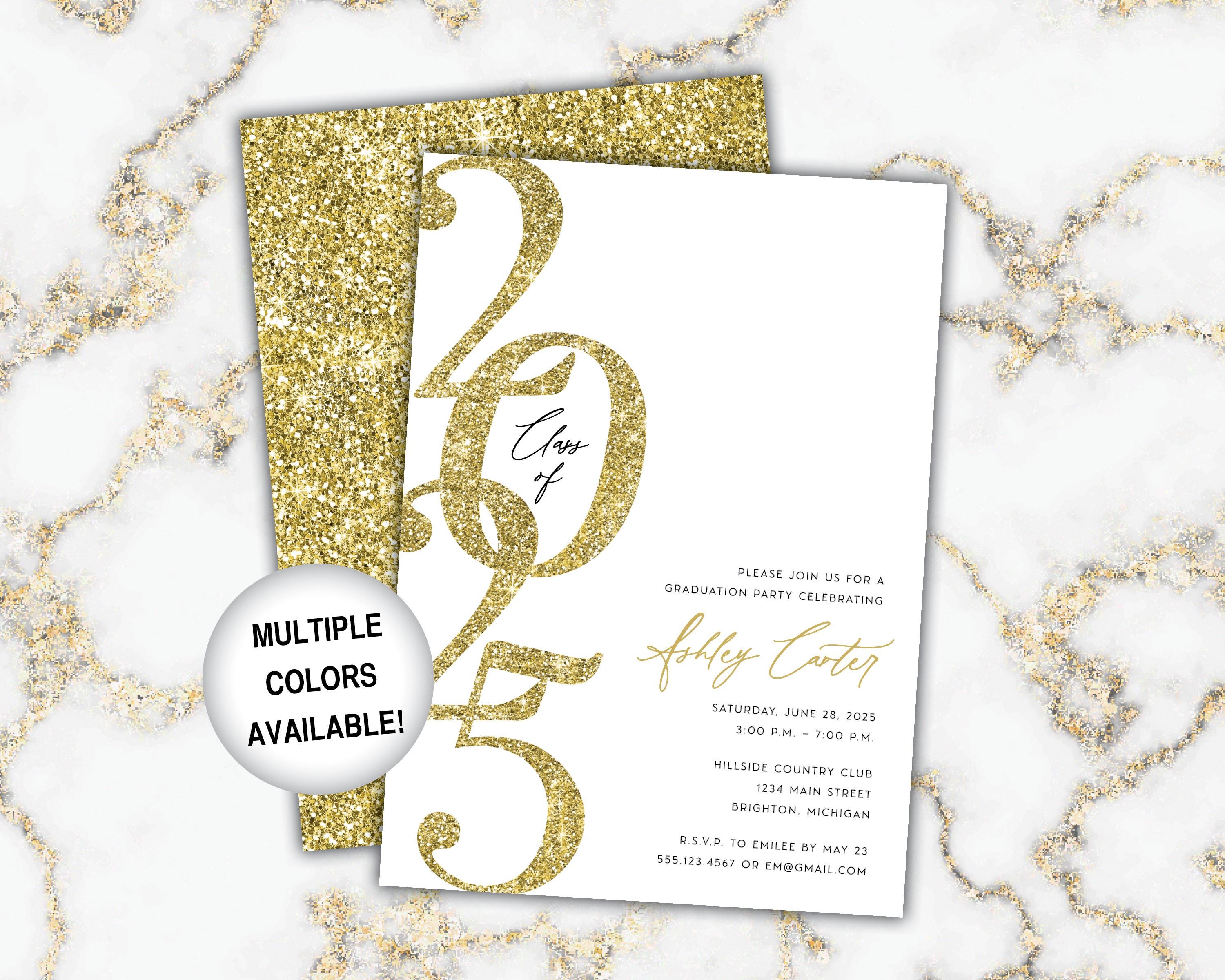 Black and Gold Graduation Party Invite Glitter | Class of 2025 Grad ...
