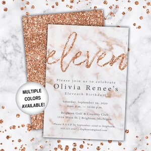 11th Birthday Invitation Rose Gold Eleventh Birthday Invitation Template Rose Gold Rose Gold 11th Birthday Invitation Party Invite image 7