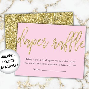 Pink und Gold Windel Raffle Ticket | Baby Shower Windelkarte Einlage | Gold WindelRaffle Einsatz für Baby Shower | Druckbare Glitzer