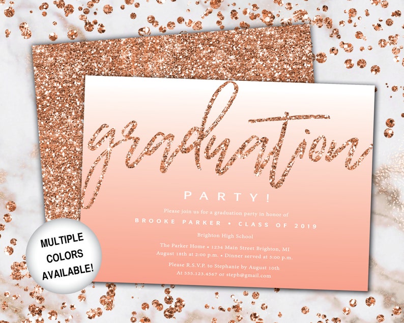 Rose Gold and Black Graduation Party Invitation Rose Gold Grad Party Invitation Printable Graduation Party Invitation Rose Gold Glitter image 6