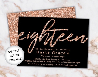 18th Birthday Invitation Rose Gold | Eighteenth Birthday Invitation Template Rose Gold | Rose Gold Invitation for 18th Birthday Printable