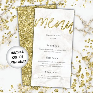 Gold Wedding Menu Template Wedding Menu Cards Printable Gold Glitter ...