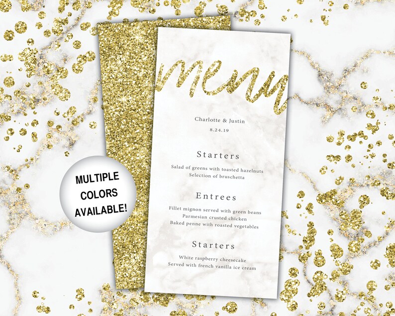 Gold Wedding Menu Template Wedding Menu Cards Printable Gold - Etsy