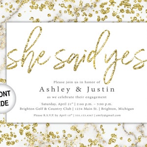 Gold Engagement Party Invitation She Said Yes Invitation Template Gold Glitter She Said Yes Gold Engagement Party Invitations Gold image 3