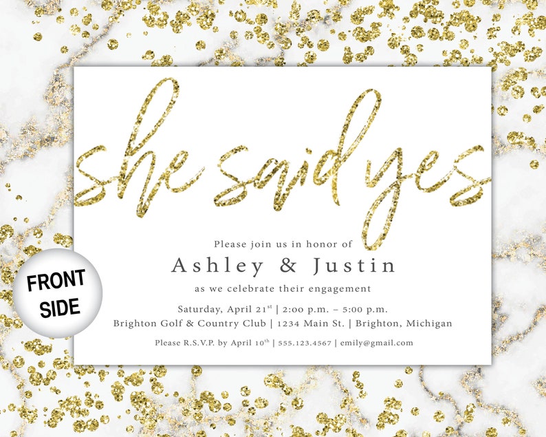 Gold Engagement Party Invitation She Said Yes Invitation Template Gold Glitter She Said Yes Gold Engagement Party Invitations Gold image 3