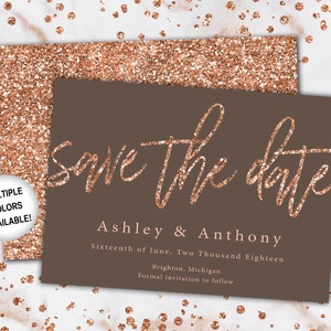 Rose Gold and Navy Save The Date Save The Date Invitation Template Rose Gold Save the Date Invitation Announcement Rose Gold Glitter image 9