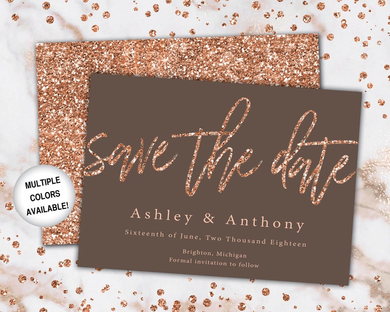 Rose Gold and Navy Save The Date Save The Date Invitation Template Rose Gold Save the Date Invitation Announcement Rose Gold Glitter image 9