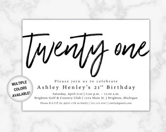 21st Birthday Invitation Printable | Twenty First Birthday Invitation Black and White | Printable 21st Birthday Invite | Printable 21st