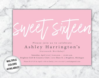 Sweet Sixteen Invitation Printable | Sweet 16 Party Invitation | Printable Sweet Sixteen Invite | Sweet Sixteen Birthday Party Template