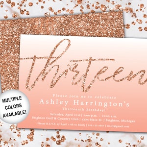 13th Birthday Invitation Rose Gold Thirteenth Birthday Invitation Template Rose Gold Rose Gold 13th Birthday Invitation Party Invite image 5