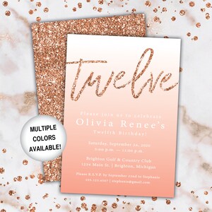 12th Birthday Invitation Rose Gold Twelfth Birthday Invitation Template Rose Gold Rose Gold 12th Birthday Invitation Party Invite image 8