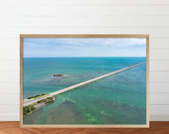 7 Mile Bridge Florida Keys Aerial View Photo, Seven Mile Bridge Little Duck Key, Florida Keys Photography, Ocean View, Coastal Wall Art