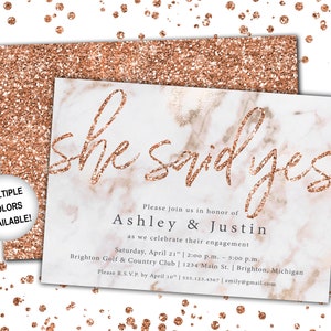 Rose Gold and Navy Engagement Party Invitation She Said Yes Invitation Template Rose Gold She Said Yes Engagement Party Invitation image 5
