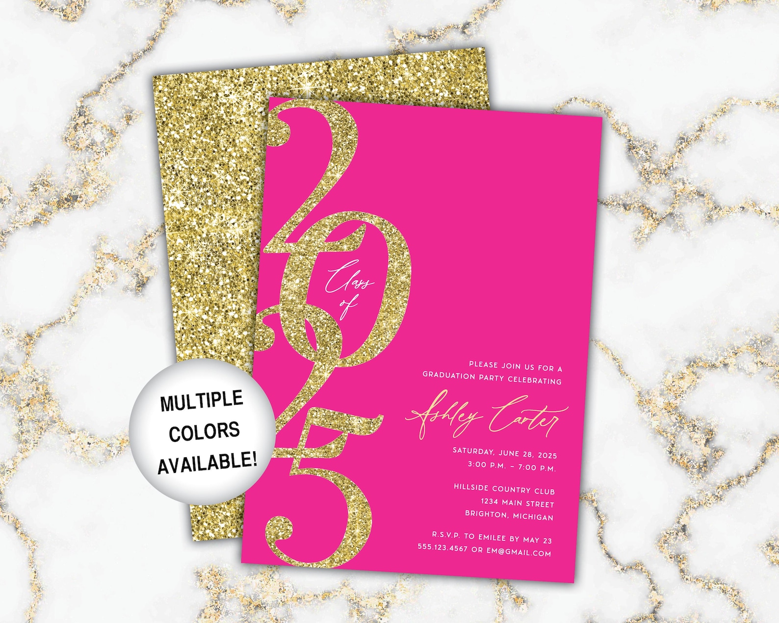Black and Gold Graduation Party Invite Glitter | Class of 2025 Grad ...