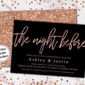 Rose Gold Rehearsal Dinner Invitation Rehearsal Dinner Invitation Template Rose Gold The Night Before Rehearsal Invitation Glitter image 6