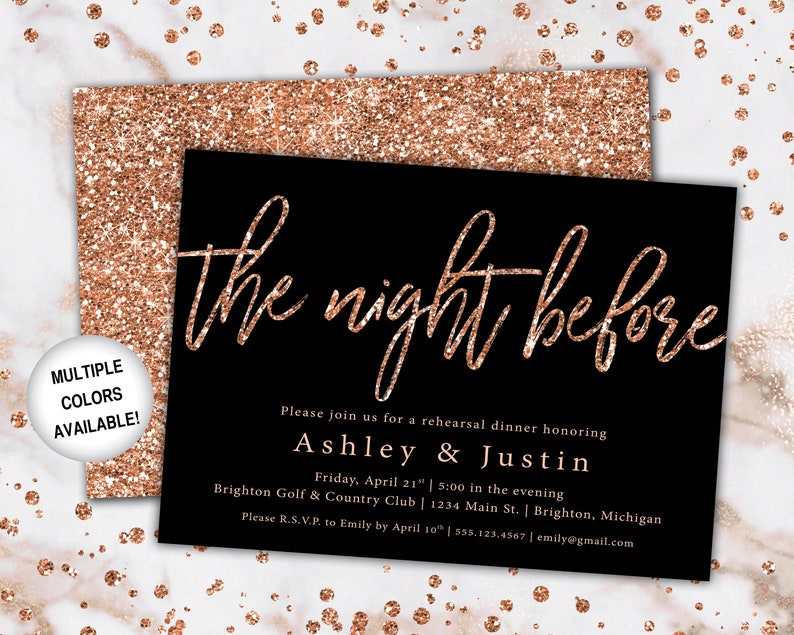 Rose Gold Rehearsal Dinner Invitation Rehearsal Dinner Invitation Template Rose Gold The Night Before Rehearsal Invitation Glitter image 6