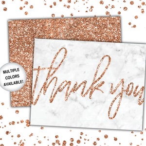 Rose Gold Thank You Cards Rose Gold Glitter Thank You Cards Printable Thank You Notecards Printable Thank You Cards Rose Gold afbeelding 3