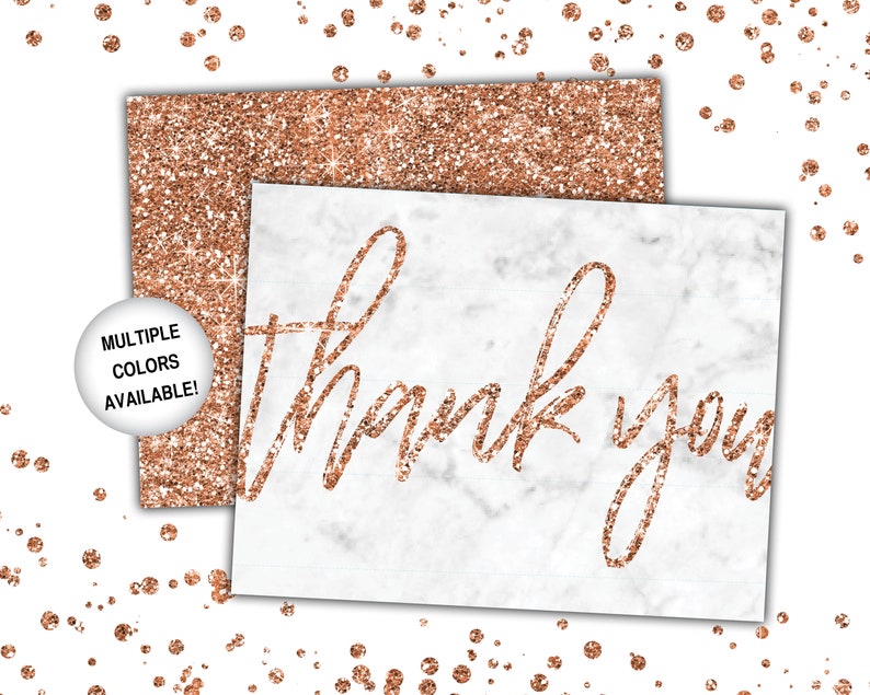Rose Gold Thank You Cards Rose Gold Glitter Thank You Cards Printable Thank You Notecards Printable Thank You Cards Rose Gold afbeelding 3