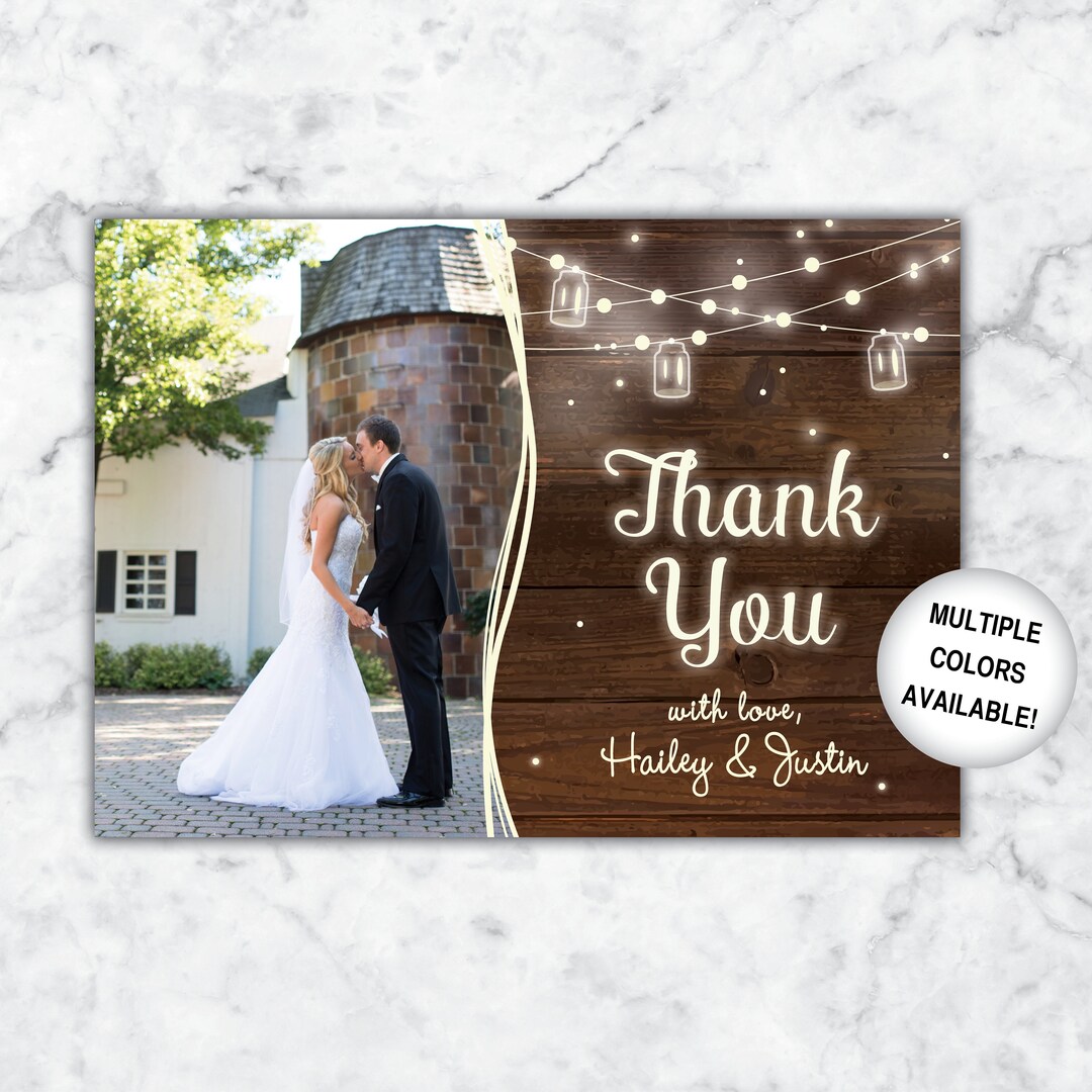 Rustic Thank You Card for Wedding With Photos Wedding Thank You