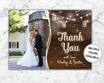 Rustikale Dankeskarte für Hochzeit mit Fotos | Hochzeit Danke Postkarte mit Foto | Hochzeit Dankeskarte mit Bild | Rustikale Hochzeit