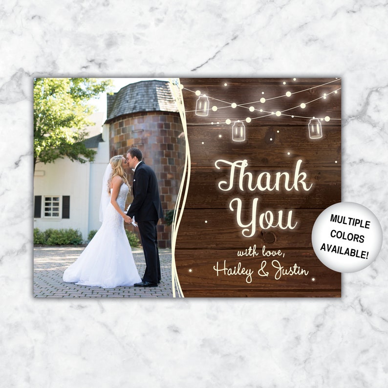 Wedding Thank You Card with Picture Wedding Thank You Postcard with Photo Rustic Thank You Card for Wedding with Photos Rustic Wedding