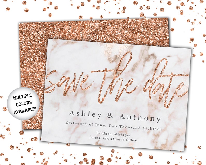 Rose Gold and Navy Save The Date Save The Date Invitation Template Rose Gold Save the Date Invitation Announcement Rose Gold Glitter image 6