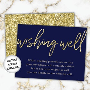 Gold Wishing Well Card for Bridal Shower Bridal Shower Wishing Well Insert Gold Glitter Printable Gold Wishing Well Invitation image 10