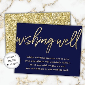 Navy and Gold Wishing Well Karte für Braut shower | Brautdusche Wunscheinlage Gold Glitzer | Printable Gold Wunsch well Einladung