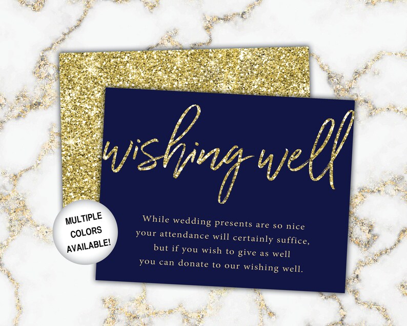 Gold Wishing Well Card for Bridal Shower Bridal Shower Wishing Well Insert Gold Glitter Printable Gold Wishing Well Invitation image 10