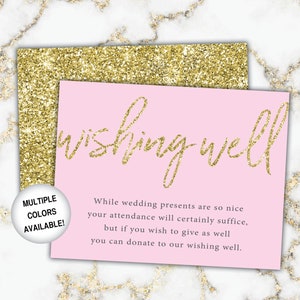 Gold Wishing Well Card for Bridal Shower Bridal Shower Wishing Well Insert Gold Glitter Printable Gold Wishing Well Invitation image 9