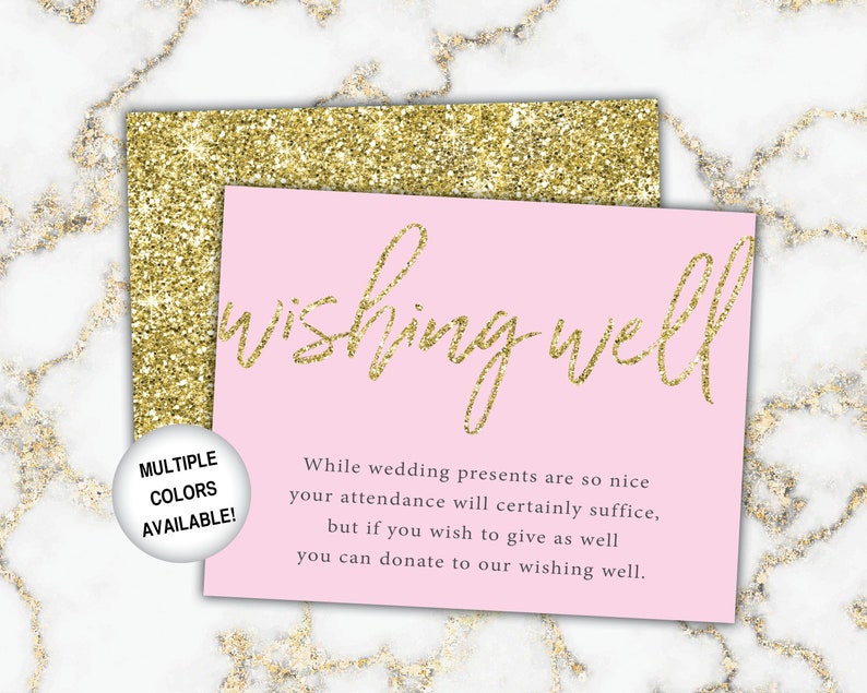 Gold Wishing Well Card for Bridal Shower Bridal Shower Wishing Well Insert Gold Glitter Printable Gold Wishing Well Invitation image 9