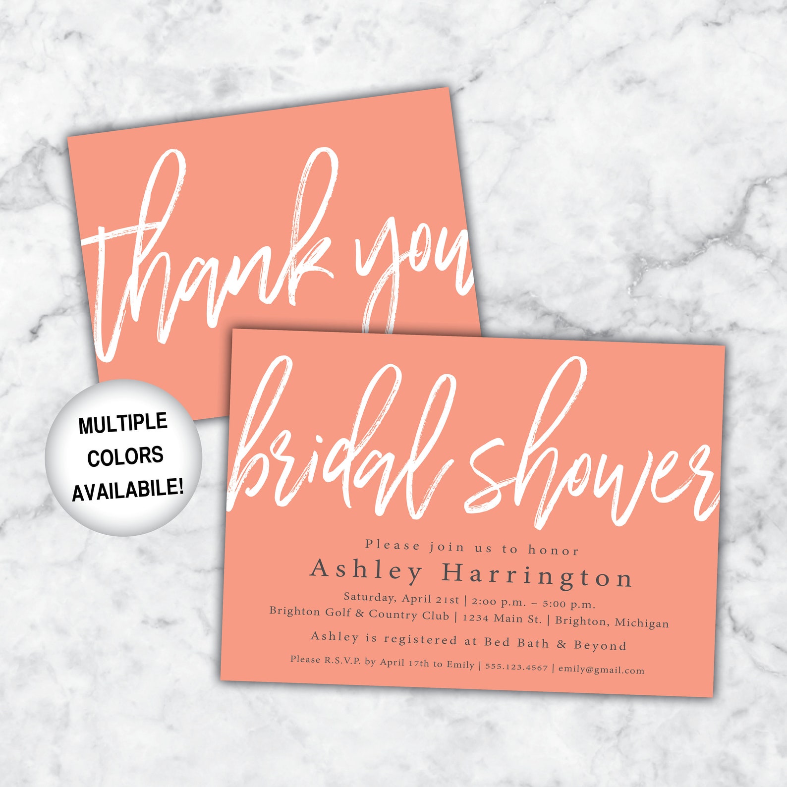 Bridal Shower Invitation and Thank You Cards Pink Bridal Etsy