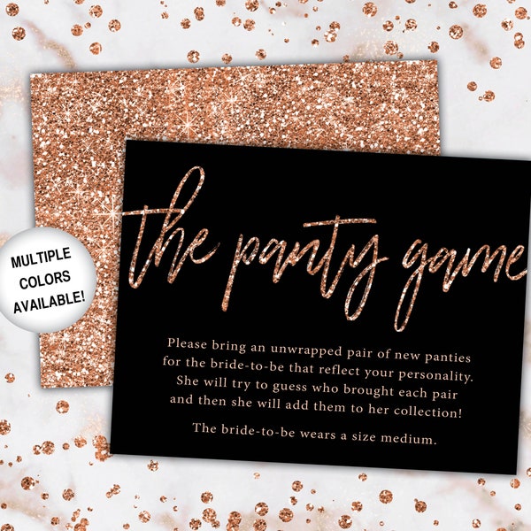 The Panty Game for Bachelorette Party | The Panty Game Black and Rose Gold | The Panty Game Insert Card | Bachelorette Party Game Printable