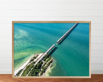 Florida Keys Bahia Honda State Park Aerial Bridge Photo, Camelback Bridge, Bahia Honda Rail Bridge, Florida Keys Photography Print, Beach