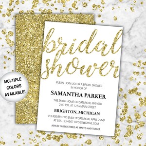 Bridal Shower Invitation Gold Glitter | Gold and White Bridal Shower Invitation Template | Wedding Shower Invitation | Printable Shower