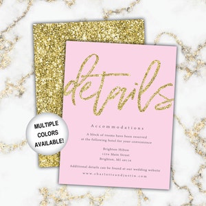 Gold Wedding Details Cards Wedding Details Insert Gold Glitter Wedding Details Piece for Invitations Gold and White Marble Wedding image 9