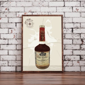 Old Weller Antique Wall Art, Weller 107 Bourbon Whiskey Wall Decor Artwork | Bourbon Art for Man Cave, Rustic Basement Bar | Bourbon Bottles