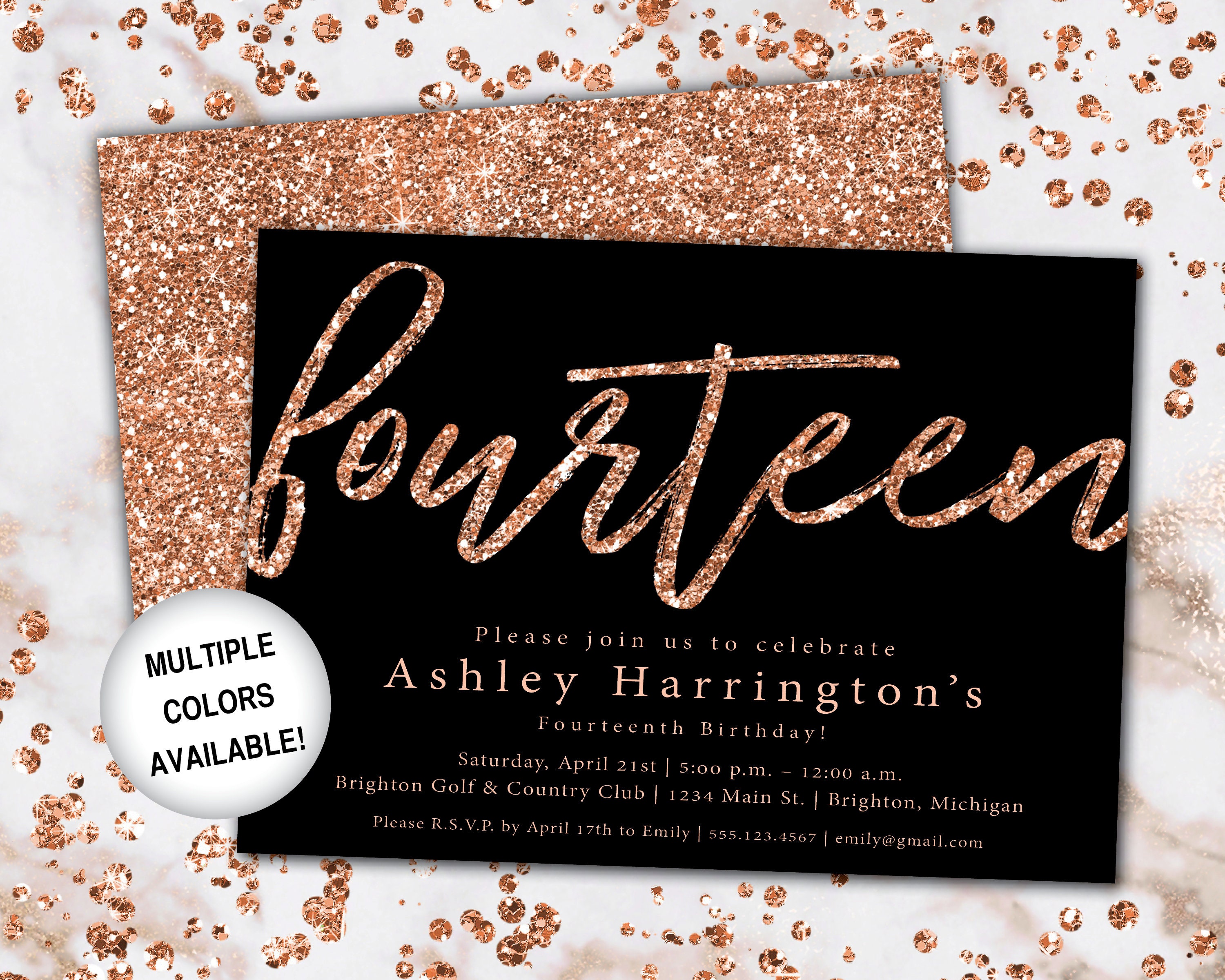 14th-birthday-invitation-rose-gold-fourteenth-birthday-etsy