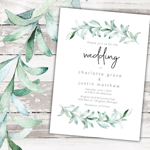 Eucalyptus Wedding Invitation | Printable Wedding Invitation with Eucalyptus | Printable Wedding Invitation Eucalyptus Leaves Template